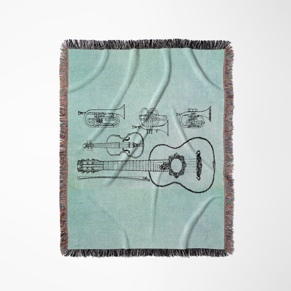 Strings And Horns Musical Instruments, Woven Blanket