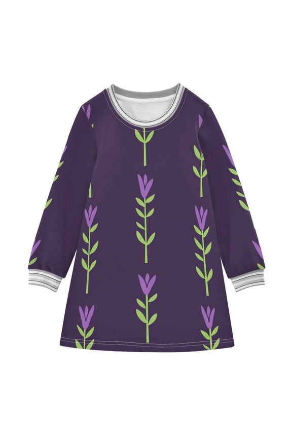 Strings Of Lavander Long-sleeved Dress A-line One-Piece Dress for 2-8 Years Casual Party 3T