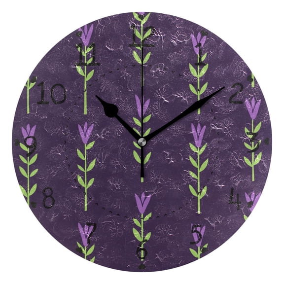 Strings Of Lavander Round Wall Clock Silent Analog Battery Operated Black Pointer Home Decor 9.84" Diameter