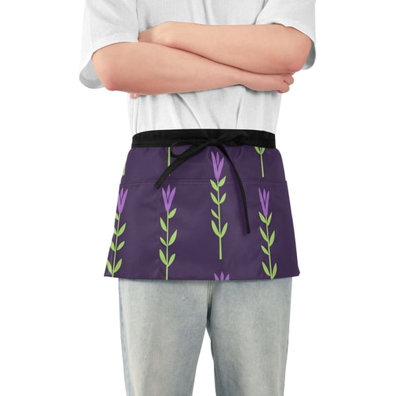 Strings Of Lavander Short Server Apron with 3 Pockets for Unisex Chef Gardening