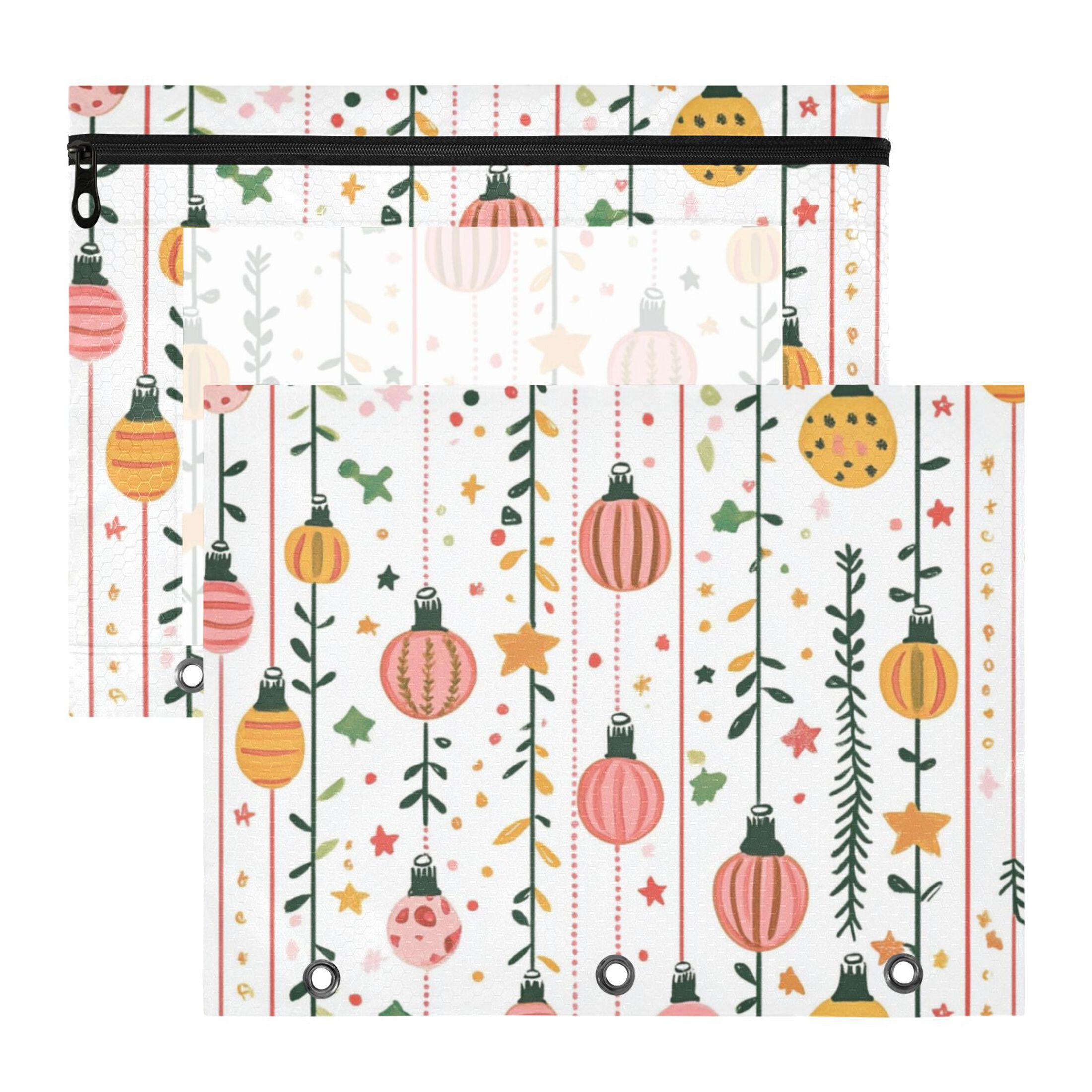 Strings Of Lights Leaves Stars 3-Ring Binder Pouches A4 Size Zipper ...