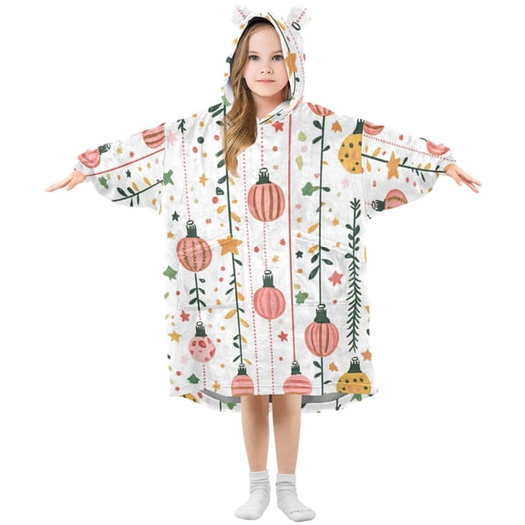 Strings Of Lights Leaves Stars Flannel Wearable Blankets Hooded Design Long Sleeves Wrap Unisex for 3T-14Y S