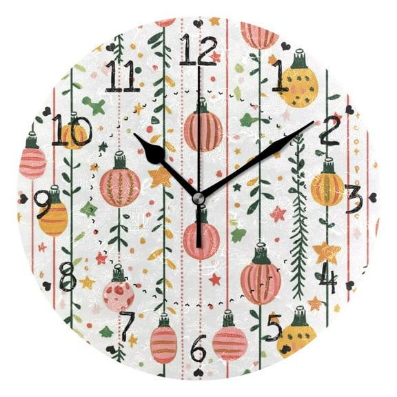 Strings Of Lights Leaves Stars Round Wall Clock Silent Analog Battery Operated Black Pointer Home Decor 9.84" Diameter
