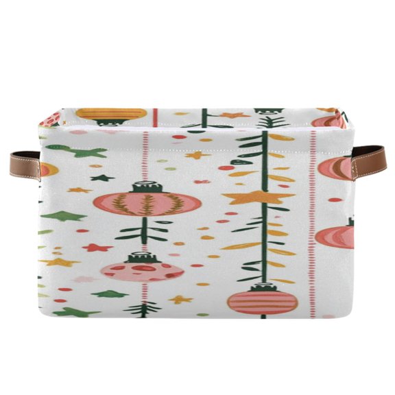 Strings Of Lights Leaves Stars Square Storage Bins with Handles Collapsible Containing Box 1 Pack