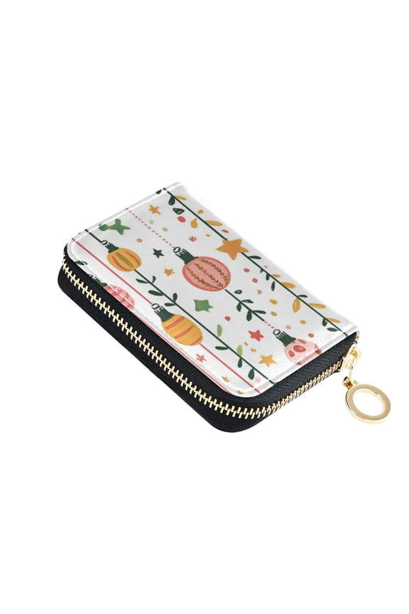 Strings Of Lights Leaves Stars Women's Credit Card Holder PU Leather Zipper Wallet RFID Blocking