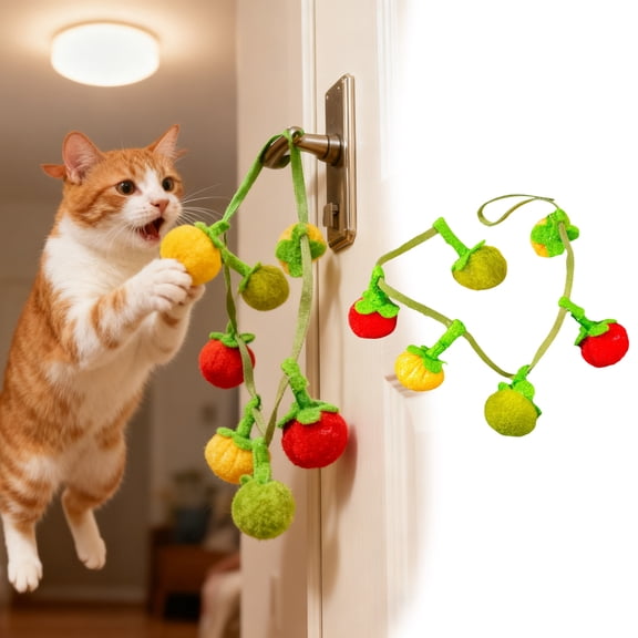 Dynamic Cat Toy Strings Set Persimmon & Cherry Tomato Sticks Ringing Play Satisfying Interactive Indoor Entertainment for Cats