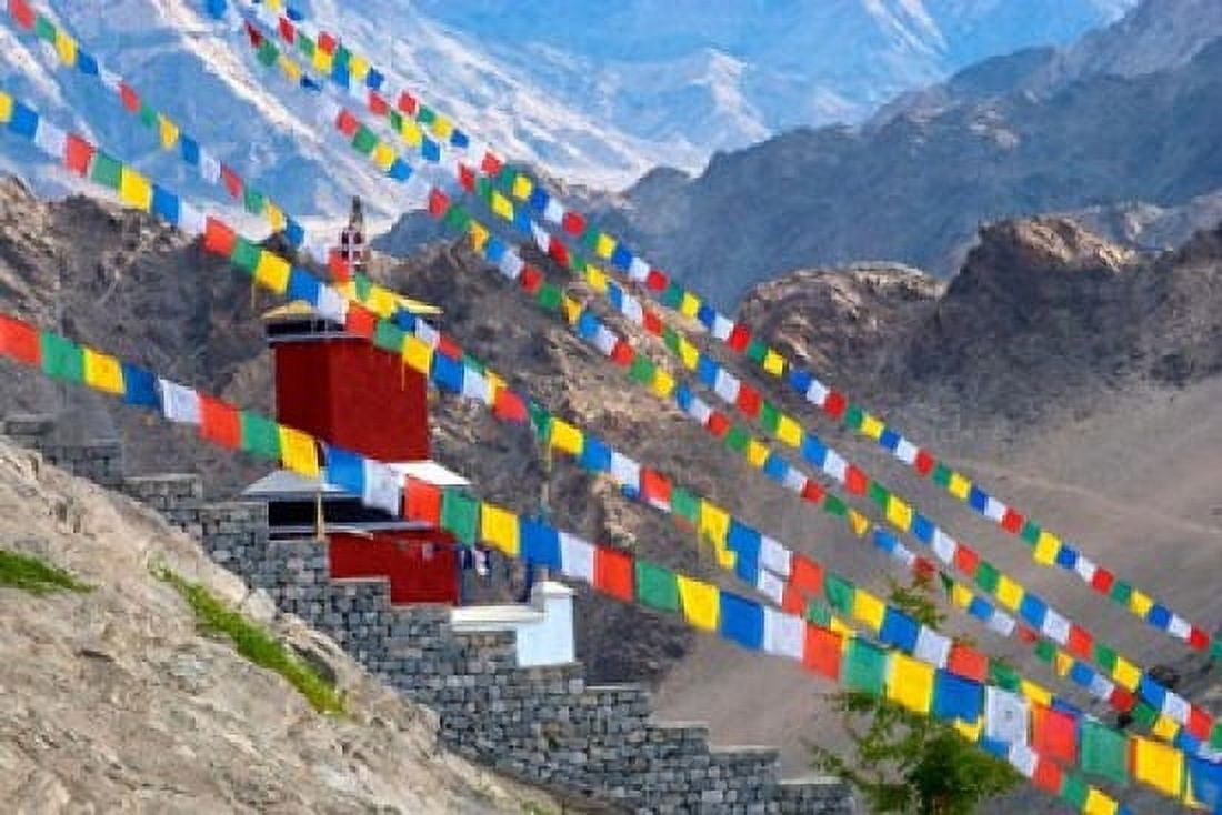 Strings of prayer flags at Thiksey Monasterym Leh Ladakh India Canvas Art - Ellen Clark DanitaDelimont (20 x 29)