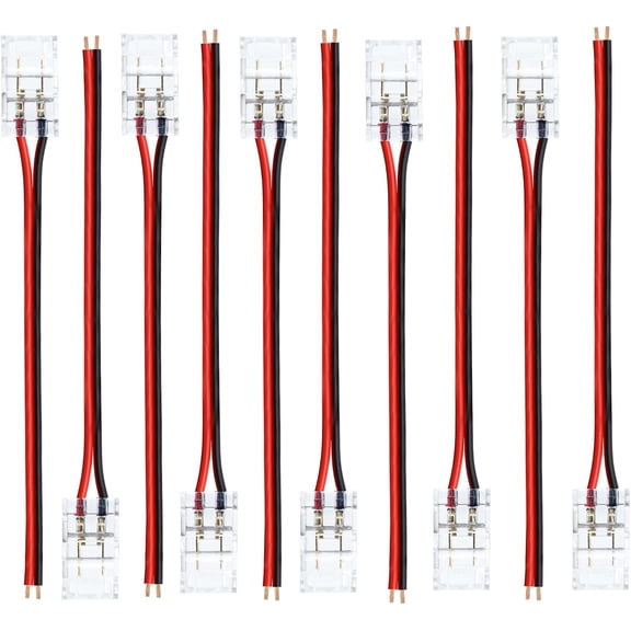 Strip Connectors 2Pin 8mm, 10 count Connectors Solderless Pigtail for Single Color Light Strips, Compatible with COB/SMD 2835 3528