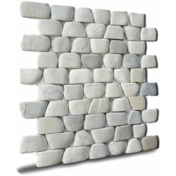 Strip Grey Walltile Pebble Mosaic, Tumbled Stone Backsplash Tiles for Kitchen Walls, Shower and Bathroom Walls, and Outdoor Areas (10.5" X 12")