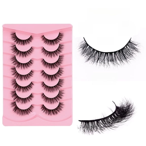 Strip Lashes,Lash Strips, 11MM Cat Eye, 7 Pairs Clear Band Strip Lashes with 3D Effect for Natural Look Like Extensions