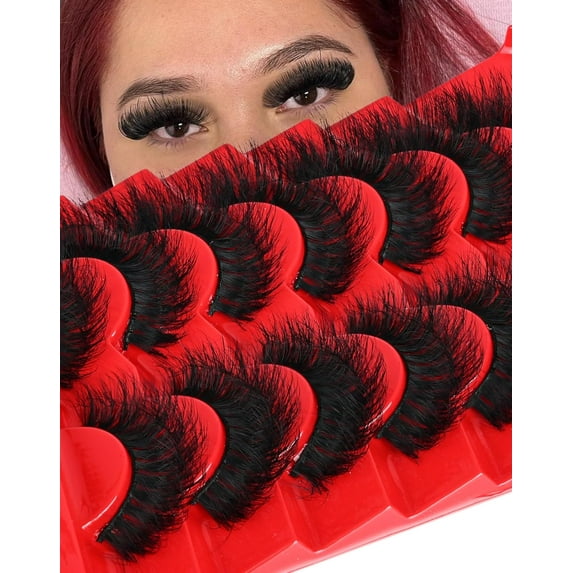 Strip Lashes That Look Like Lash Clusters 12-20mm Fluffy 80D Volume False Eyelashes Wispy Soft Curly Eye Lashes 7 Pairs Waterproof Faux Mink Lashes Big Personality Red Box Lashes
