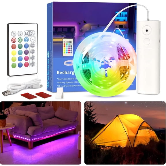 Strip Light, 2000mAH   Color Changing Strip Lights, 6.56ft  Rope Lighting with Remote, Suitable for Party,Shelf,Sofa,Desk,,Holiday,Indoor Decoration