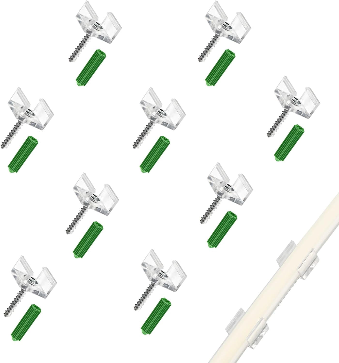 Strip Light Mounting Brackets, 40 Pcs Transparent Fixing Clips Screws and Drywall Anchors, 2 Silicone Tail Plugs, only for 10mm X 6mm 288LEDs/M 65.6FT COB Strip Light