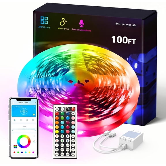 Strip Lights, 100ft Lights for with App Control, Multicolor Changing Light Strips Apply for Decor, Room, Kitchen, Party Decoration