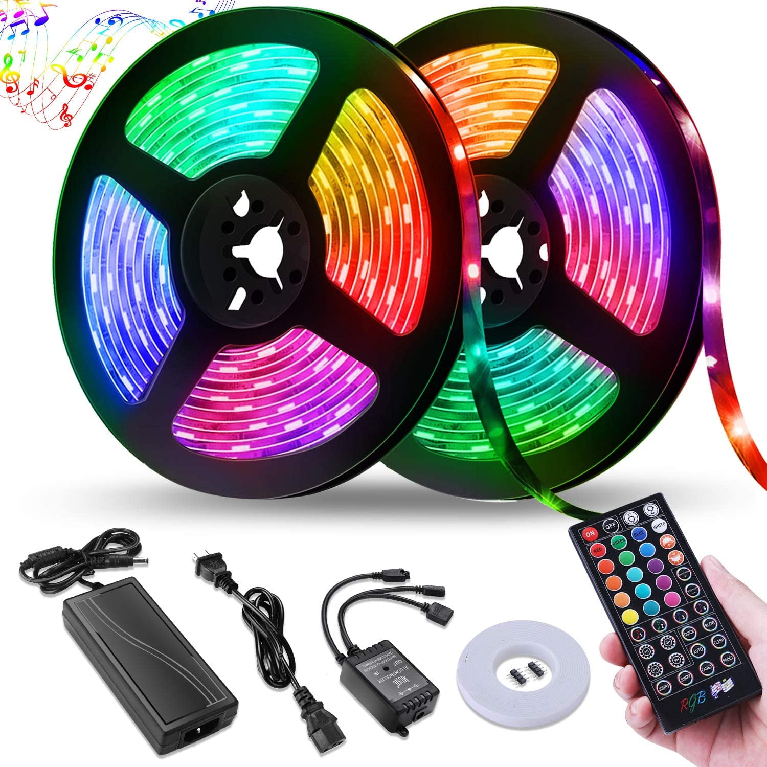 Strip Lights 32.8ft, RGB Color Changing LED Lights for Home, Kitchen, Room,  Bedroom, Dorm Room, Bar, with IR Remote Control, 5050 LEDs, DIY Mode 