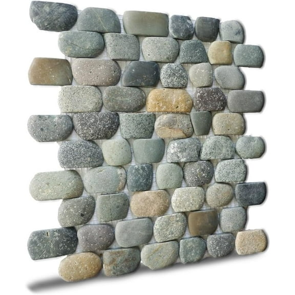 Strip Mix Walltile Pebble Mosaic, Tumbled Stone Backsplash Tiles for Kitchen Walls, Shower and Bathroom Walls, and Outdoor Areas (10.5" X 12")