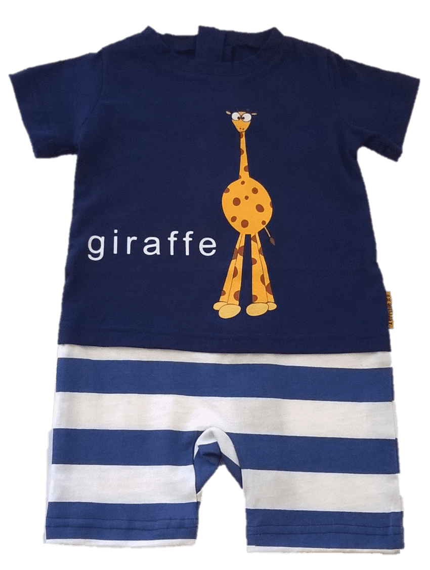 Strip-Proof One-Piece Giraffe Romper with a Back Zipper in Blue/White