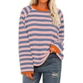 thumbnail image 1 of Strip Sweatshirts for Women Fashion Long Sleeved Top Striped Knitted Fashion Loose T Shirt, 1 of 5