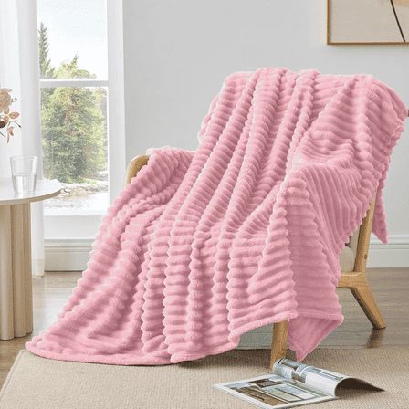 Throw Blanket for Couch, 230GSM Super Soft Striped Throws for Office Picnic Travel Bedroom,Warm Cozy Lightweight Blanket for Home Decor, All-Season Suitable, Pink