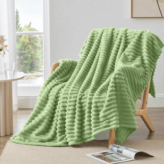 Throw Blanket for Couch, 230GSM Super Soft Striped Throws for Office Picnic Travel Bedroom,Warm Cozy Lightweight Blanket for Home Decor, All-Season Suitable, Sage