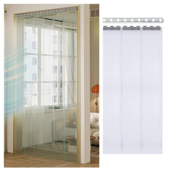 Strip curtain, 1.5 mm thick slatted curtain, windproof waterproof transparent PVC door curtain with bracket for warehouses factories supermarkets