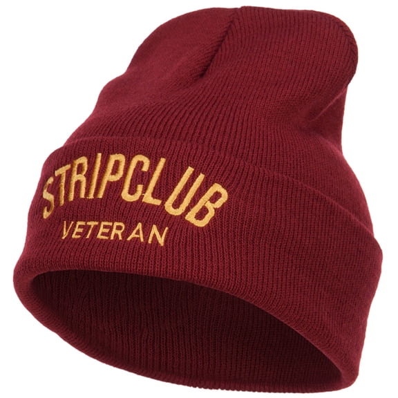 Stripclub Veteran Embroidered Long Beanie - Maroon OSFM