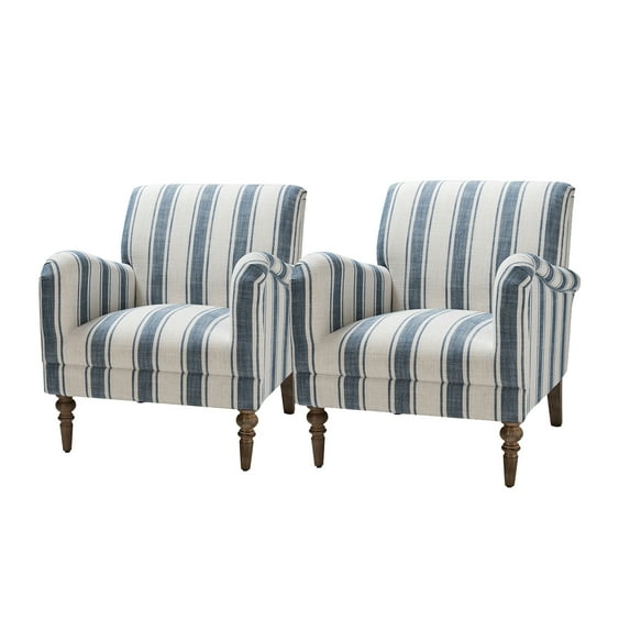 Stripe Accent Chair, Tina's Home Wood Leg Armchair Living Room Bedroom Adult Set of 2, Navy Stripe