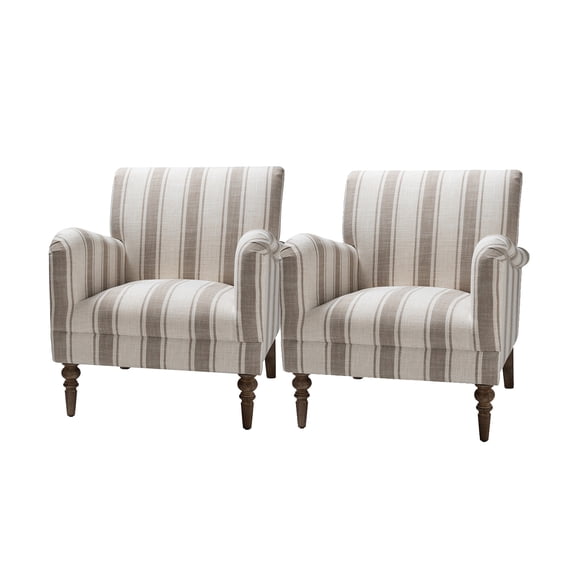 Stripe Accent Chair, Tina's Home Wood Leg Armchair Living Room Bedroom Adult Set of 2, Tan Stripe