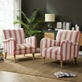 thumbnail image 1 of Stripe Accent Chairs Set of 2 Upholstered Wood Legs Armchairs Home Living Room Adult Red, 1 of 9