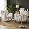 thumbnail image 1 of Stripe Accent Chairs Set of 2 Upholstered Wood Legs Armchairs Home Living Room Adult Tan, 1 of 9
