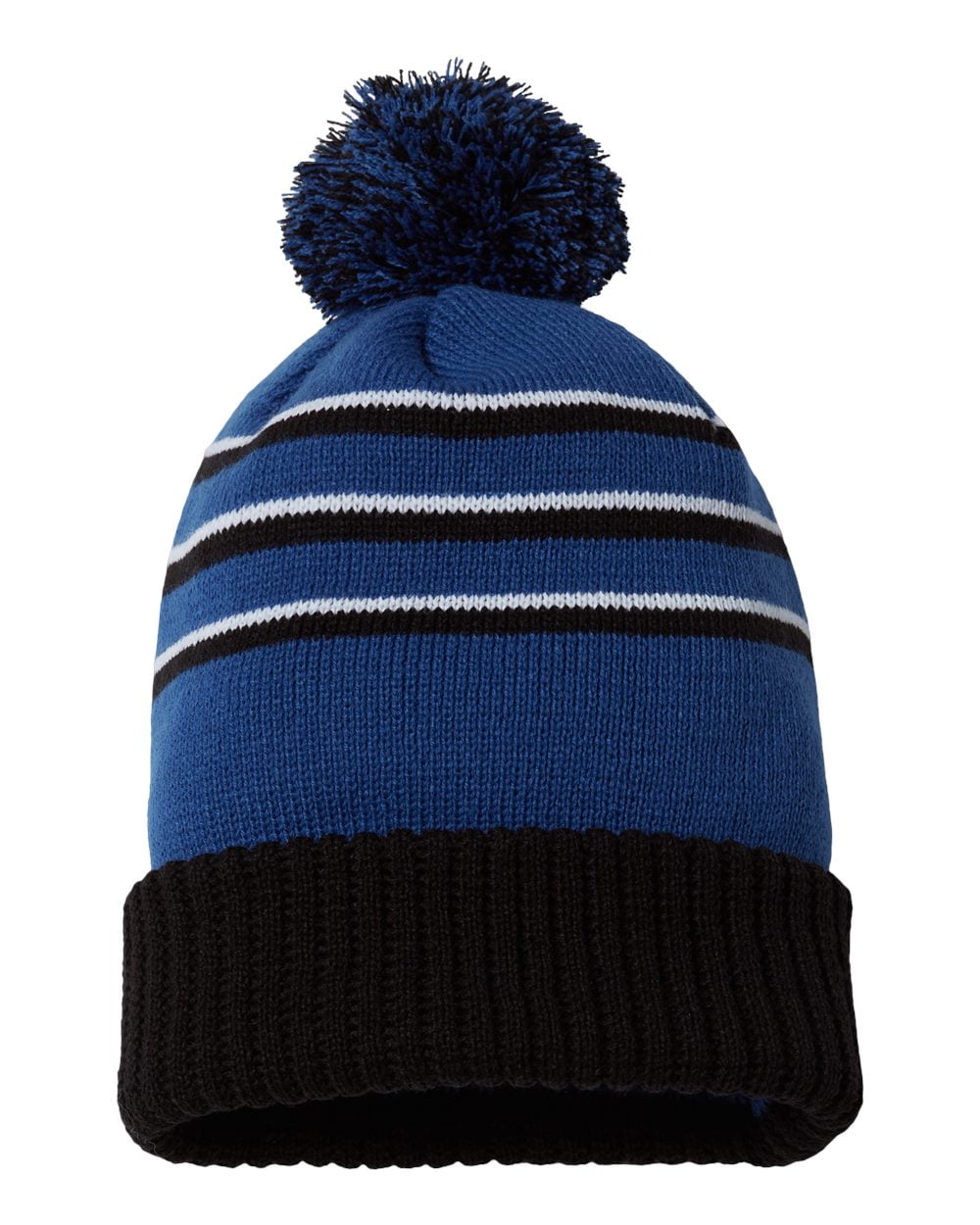 The Hat Depot - Striped Cuffed Pom Pom Knit Beanie