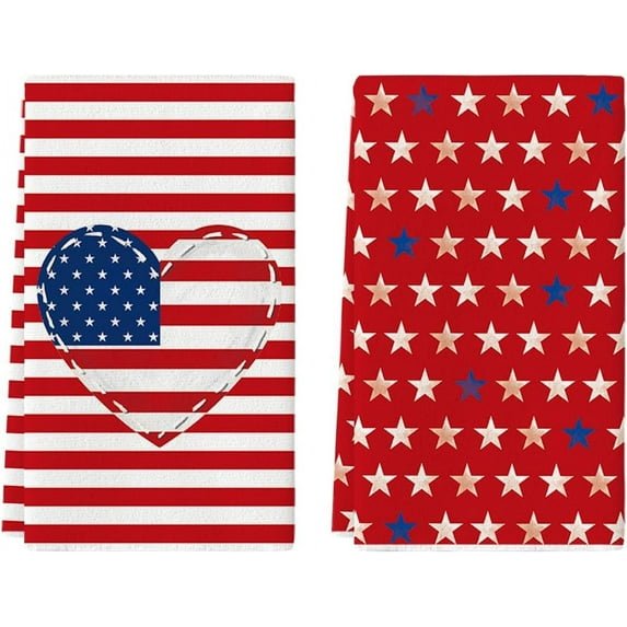 Stripe America Flag Stars Patriotic 4th of July Kitchen Towels Dish Towels, 18x26 Inch Seasonal Summer Decoration Hand Towels Set of 2