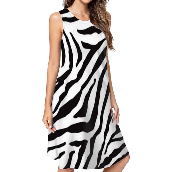 Stripe Animals Jungle Tiger Pattern White Casual Sleeveless Loose Sundress Dress For Women Summer Dress Daily Woman
