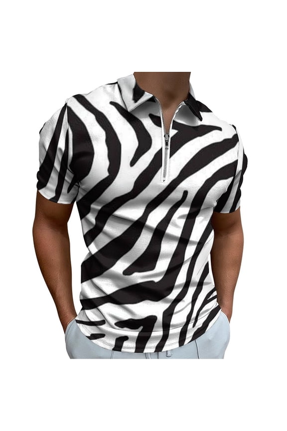 Stripe Animals Jungle Tiger Pattern White Men Zipper T-shirt Summer Casual Short Sleeve T-shirt Top