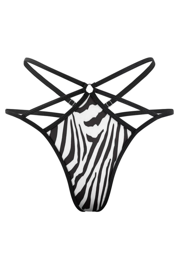Stripe Animals Jungle Tiger Pattern White Open Type Women's Panties Crotch Opening G-strings Thongs Lingeries Underwear