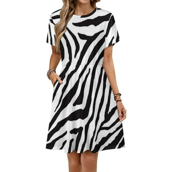Stripe Animals Jungle Tiger Pattern White Short Sleeve Dress Women Summer Evening Dresses Ladies Sundress