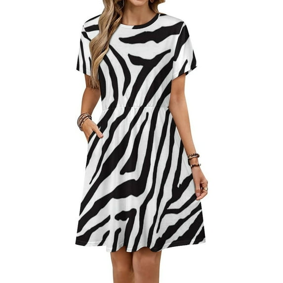 Stripe Animals Jungle Tiger Pattern White Short Sleeve Dress Women Summer Evening Dresses Ladies Sundress