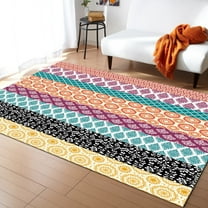 Stripe Area Rug 2'7''x5' Geometric Bohemia Stripes Blue Orange and Yellow Washable Area Rugs Non Shedding Floor Carpet Rubber Backing Non-Slip Indoor Mats for Living Room Bedroom Kitchen