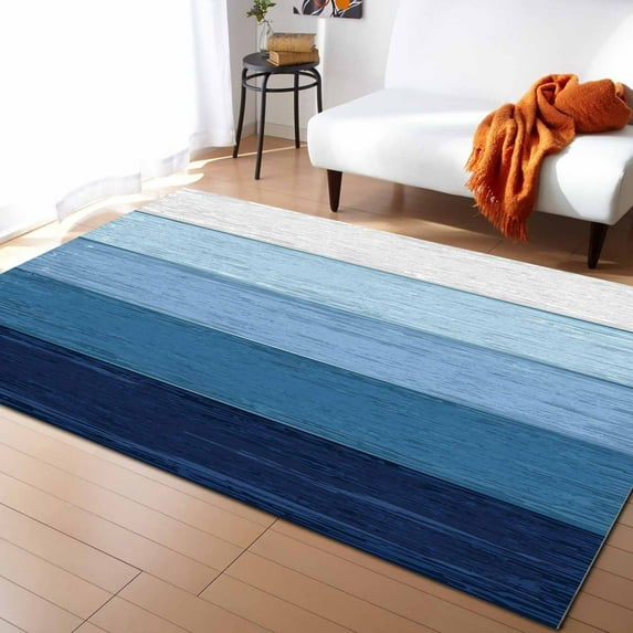 Stripe Area Rug 2'7''x5' Navy Blue Striped Gradient Rustic Wood Board Washable Area Rugs Non Shedding Floor Carpet Rubber Backing Non Slip Indoor Mats for Living Room Bedroom Kitchen