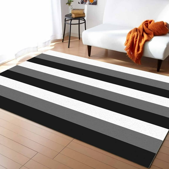 Stripe Area Rug 4'x6' Black Grey and White Striped Geometric Washable Area Rugs Non Shedding Floor Carpet Rubber Backing Non-Slip Indoor Mats for Living Room Bedroom Kitchen