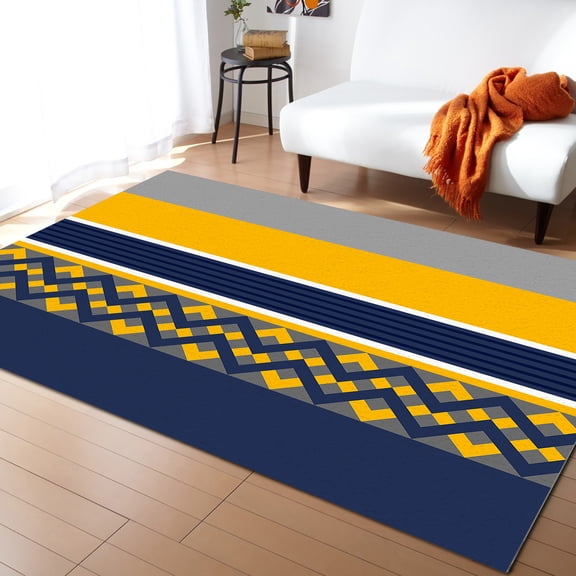 Stripe Area Rug 4'x6' Geometric Yellow Blue and Grey Patchwork Stripes Washable Area Rugs Non Shedding Floor Carpet Rubber Backing Non-Slip Indoor Mats for Living Room Bedroom Kitchen