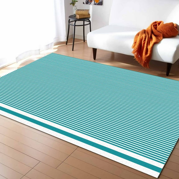 Stripe Area Rug 4'x6' Stripes Abstract Teal Green Geometric Simple Washable Area Rugs Non Shedding Floor Carpet Rubber Backing Non-Slip Indoor Mats for Living Room Bedroom Kitchen