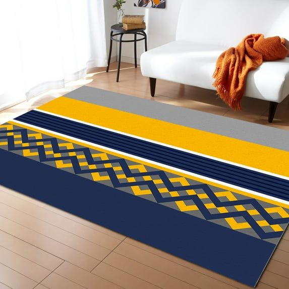 Stripe Area Rug 5'x7' Geometric Yellow Blue and Grey Patchwork Stripes Washable Area Rugs Non Shedding Floor Carpet Rubber Backing Non-Slip Indoor Mats for Living Room Bedroom Kitchen