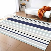 Stripe Area Rug 5'x8' Blue and White Stripes Washable Area Rugs Non Shedding Floor Carpet Rubber Backing Non-Slip Indoor Mats for Living Room Bedroom Kitchen