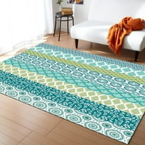Stripe Area Rug 5'x8' Geometric Bohemia Stripes Green Blue and Turquoise Washable Area Rugs Non Shedding Floor Carpet Rubber Backing Non-Slip Indoor Mats for Living Room Bedroom Kitchen