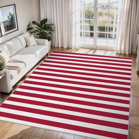 Stripe Area Rug Red White Line Carpet Washable Non Slip Soft Living Room Bedroom Entrance Mat 3x5ft