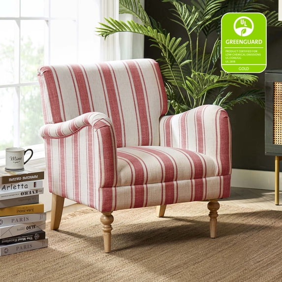 Stripe Armchair Upholstered Wooden Legs Accent Chair for Home Living Room Bedroom Adult Red Stripe