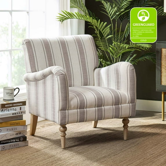 Stripe Armchair Upholstered Wooden Legs Accent Chair for Home Living Room Bedroom Adult Tan Stripe
