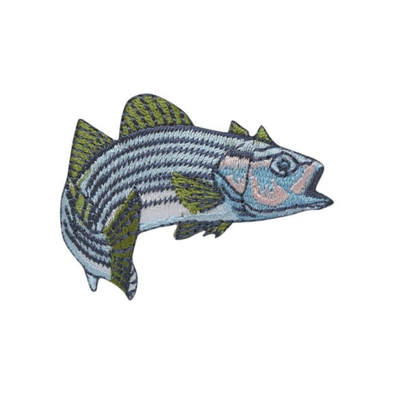 Stripe Bass, Facing Right, Fishing, Embroidered, Iron on Patch