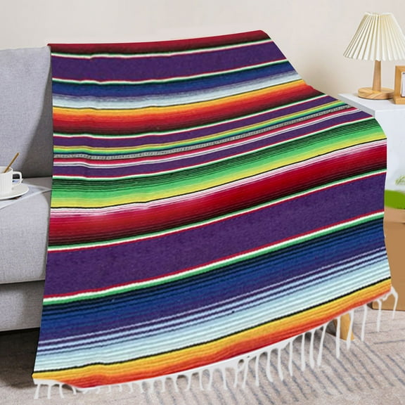 Stripe Beach Blanket Sandproof Waterproof,Woven Blankets Tablecloth Table Cover for Wedding Home Outdoor Party Decorations, Bright Colorful Fringe Stripe Throws Tapestry Blanket Picnic Mat Rug